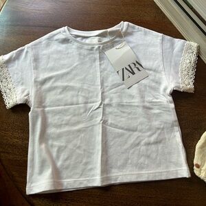 Zara Kids White Tee with Lace Sleeves